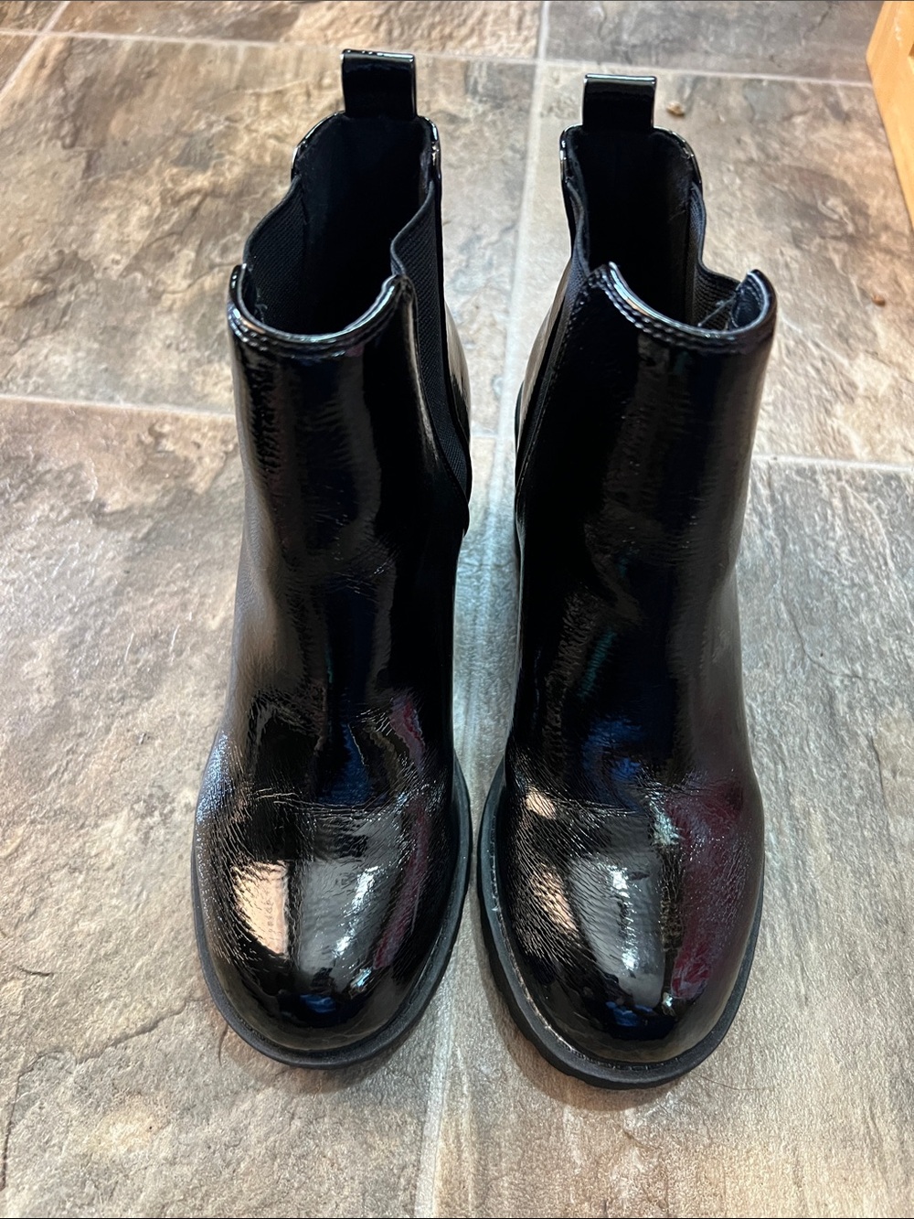 Soda Women’s Black Patent Chelsea Ankle Boots - Classic Shine